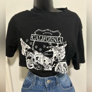 SHEIN Black California Graphic Crop Top